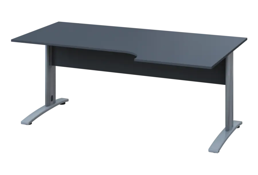 ERK 18 - 186 stůl kancelářský, rohový, pravý, kovová podnož stříbrná, deska 18 mm, široký 1800 mm, antracit